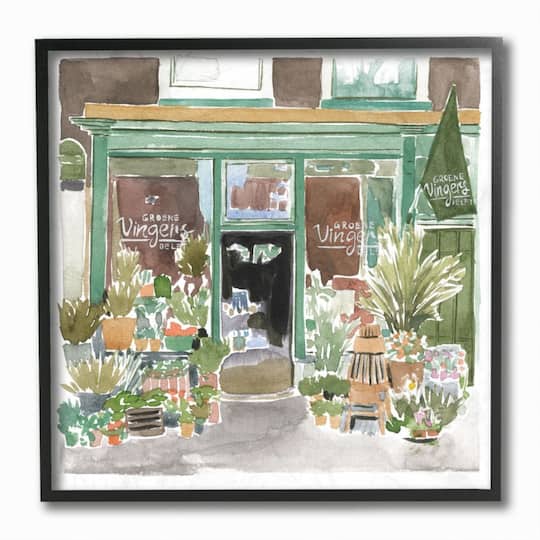 Stupell Industries Paris Flower Shop Green Brown Watercolor Painting Framed Wall Art